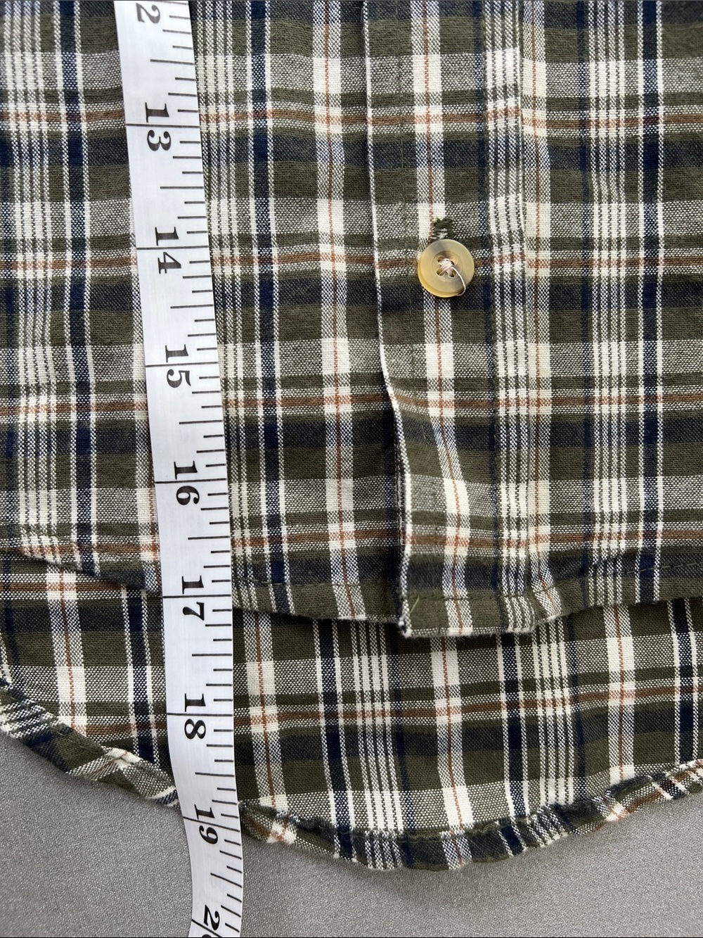 OshKosh B'gosh | 100% Cotton Olive Cream Navy Plaid Button-Down Shirt NWT Sz 3T - Picture 14 of 16